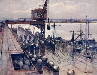 Um Campo Minado Incipiente, ilustração de &39;The Naval Front&39; de Gordon S. Maxwell, 1920